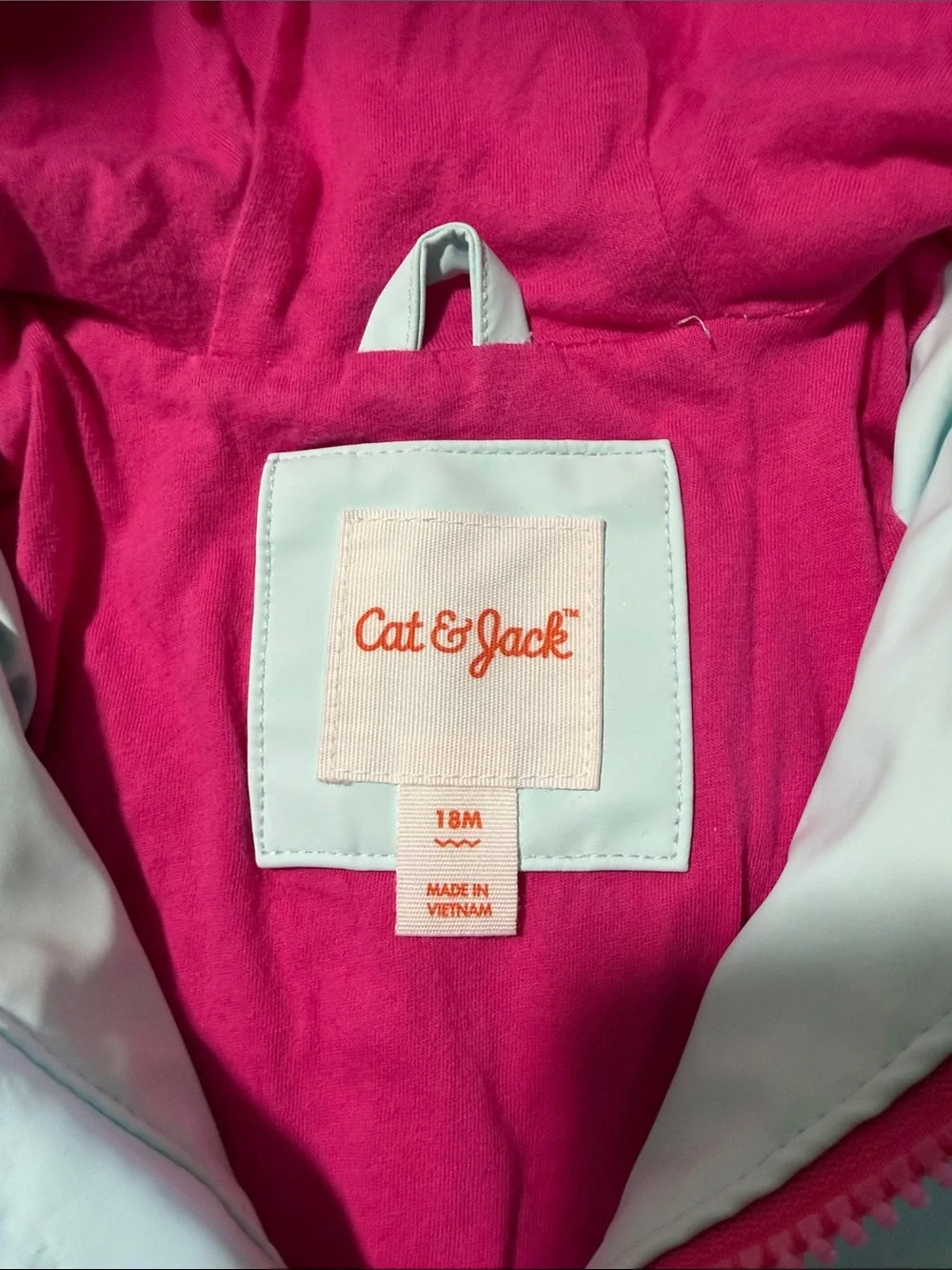 Cat & Jack Mint Hooded Raincoat with Pink Lining and Rainbow Panels
